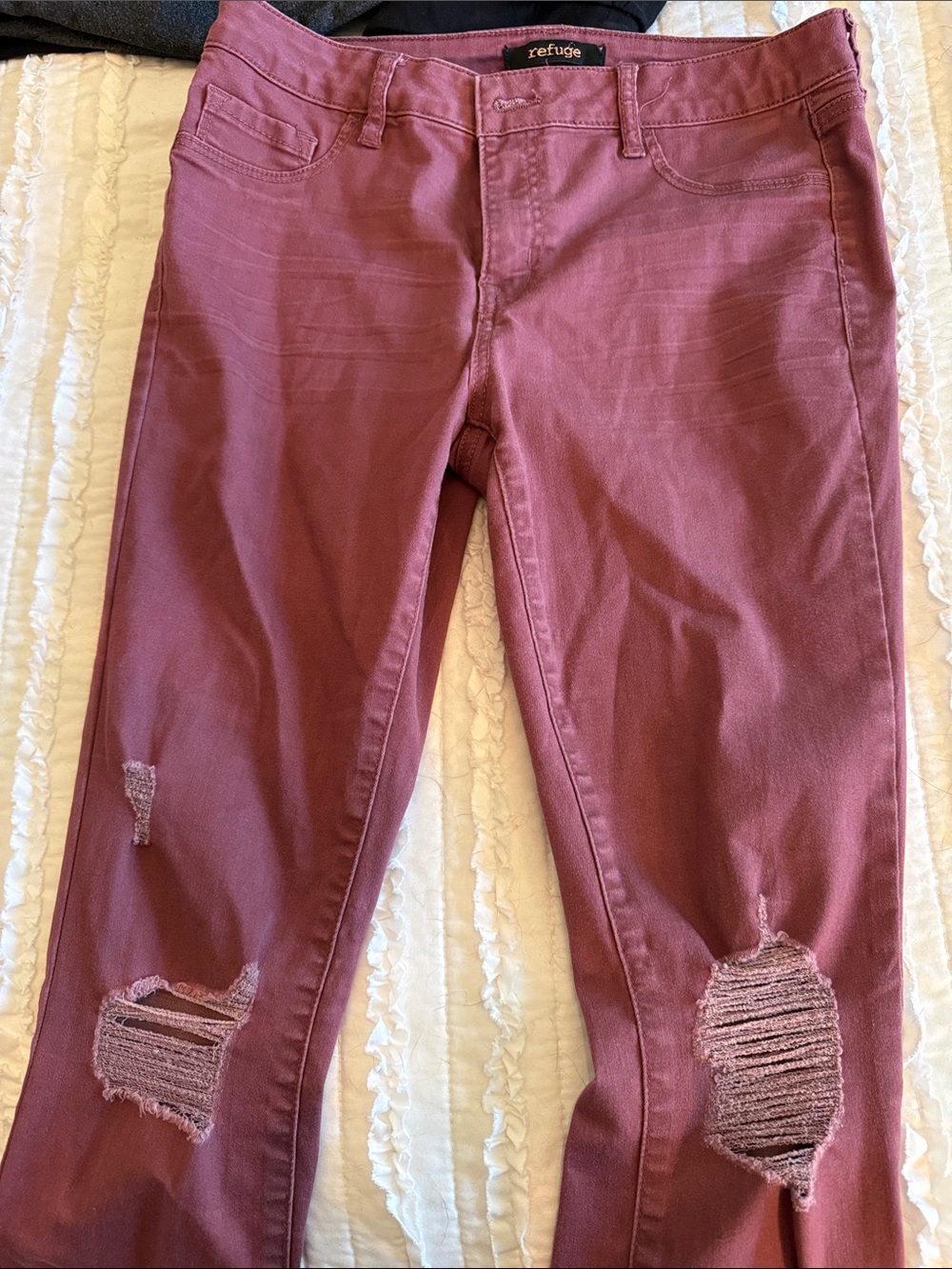 refuge Maroon Skinny Jeans with Distressed Knees